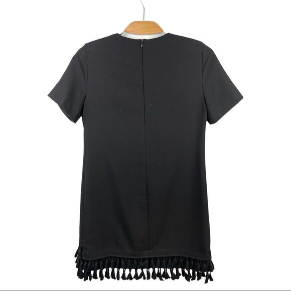 Zara Black Tassel Hem Boho Short Sleeved Shift Mini Dress Size S - Picture 5 of 8